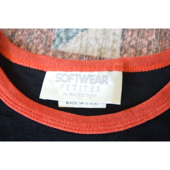 Vintage Softwear Petites By Mark Singer Black Blouse Beaded Fringe Womens Small - Picture 5 of 8